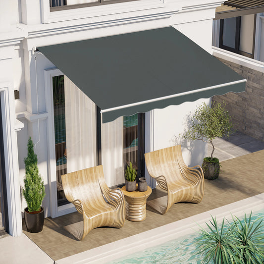 10' x 8' Retractable Electric Awning, Manual Crank, Aluminum Frame, Grey Deck Awnings Grey at Gallery Canada