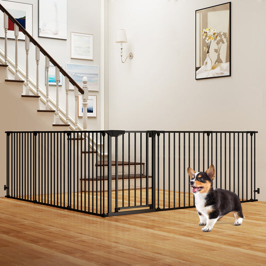 Extra Wide Baby Gate Fits 34.5-154" Openings 6-Panel Adjustable Pet Safety Fence, Black Pet Gate Black at Gallery Canada