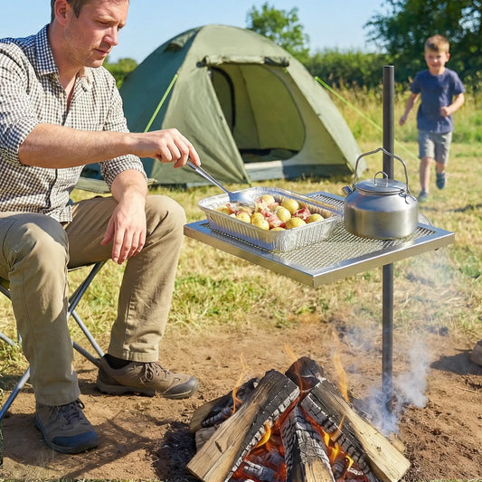 Swivel Campfire Grill, 360 Adjustable Heavy Duty Chrome Steel, Silver
