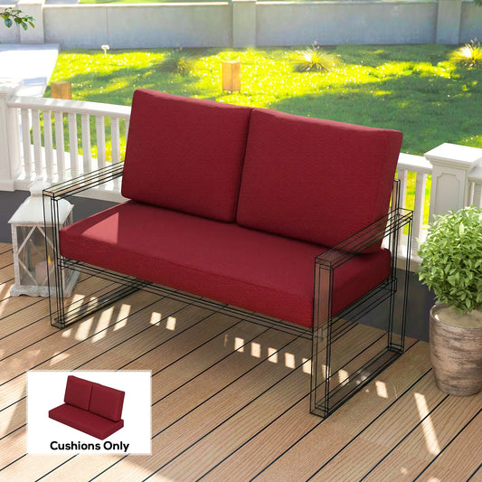 2 Seater 5" Thick Outdoor Seat Cushions, 7" Backrest, Wine Red Patio Chair Cushions Wine Red at Gallery Canada