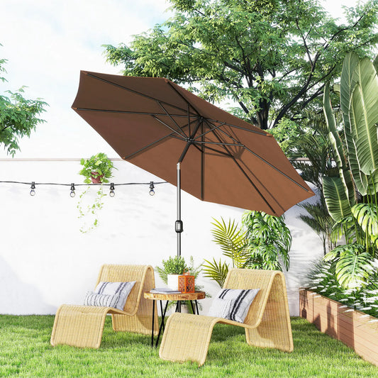 10' x 8' Round Market Umbrella, Crank Handle, Tilt, Outdoor Parasol Sun Umbrellas Coffee, Black at Gallery Canada
