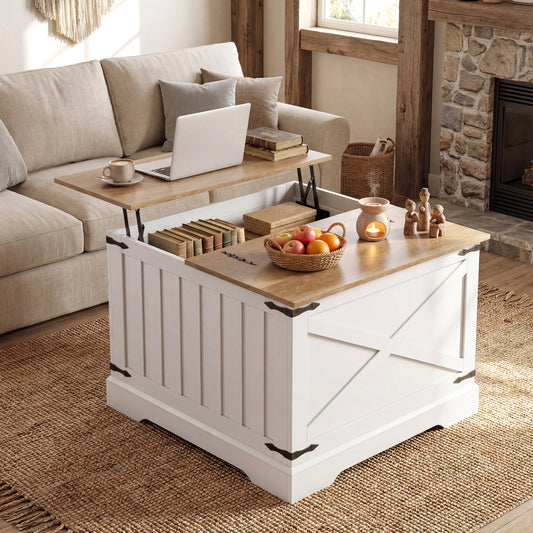 Farmhouse Lift Top Coffee Table with Hidden Storage Compartment, Brown Coffee Tables Brown at Gallery Canada