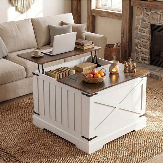 Farmhouse Lift Top Coffee Table with Hidden Storage Compartment, Rustic Brown Coffee Tables Rustic Brown at Gallery Canada