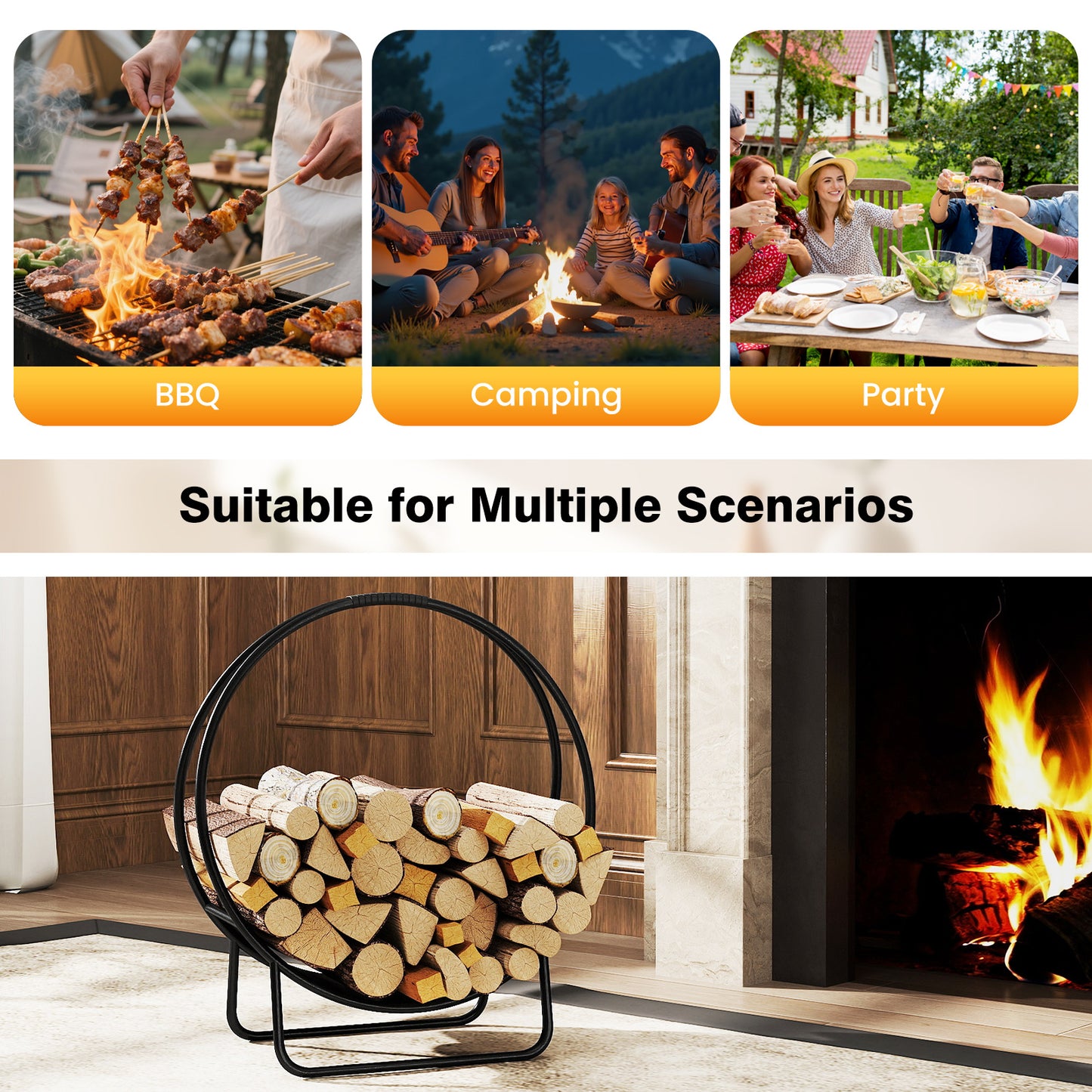 Firewood Log Hoop 20 Inch Round Heavy-duty Metal Curved Log Rack with Stand Log Storage at Gallery Canada