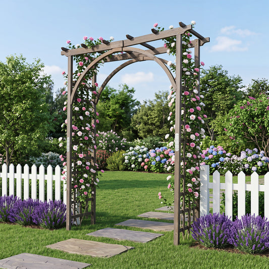 Flat Top Garden Arch Trellis 85" Tall Wood for Climbing Plants and Wedding, Brown Outdoor Decor Brown at Gallery Canada