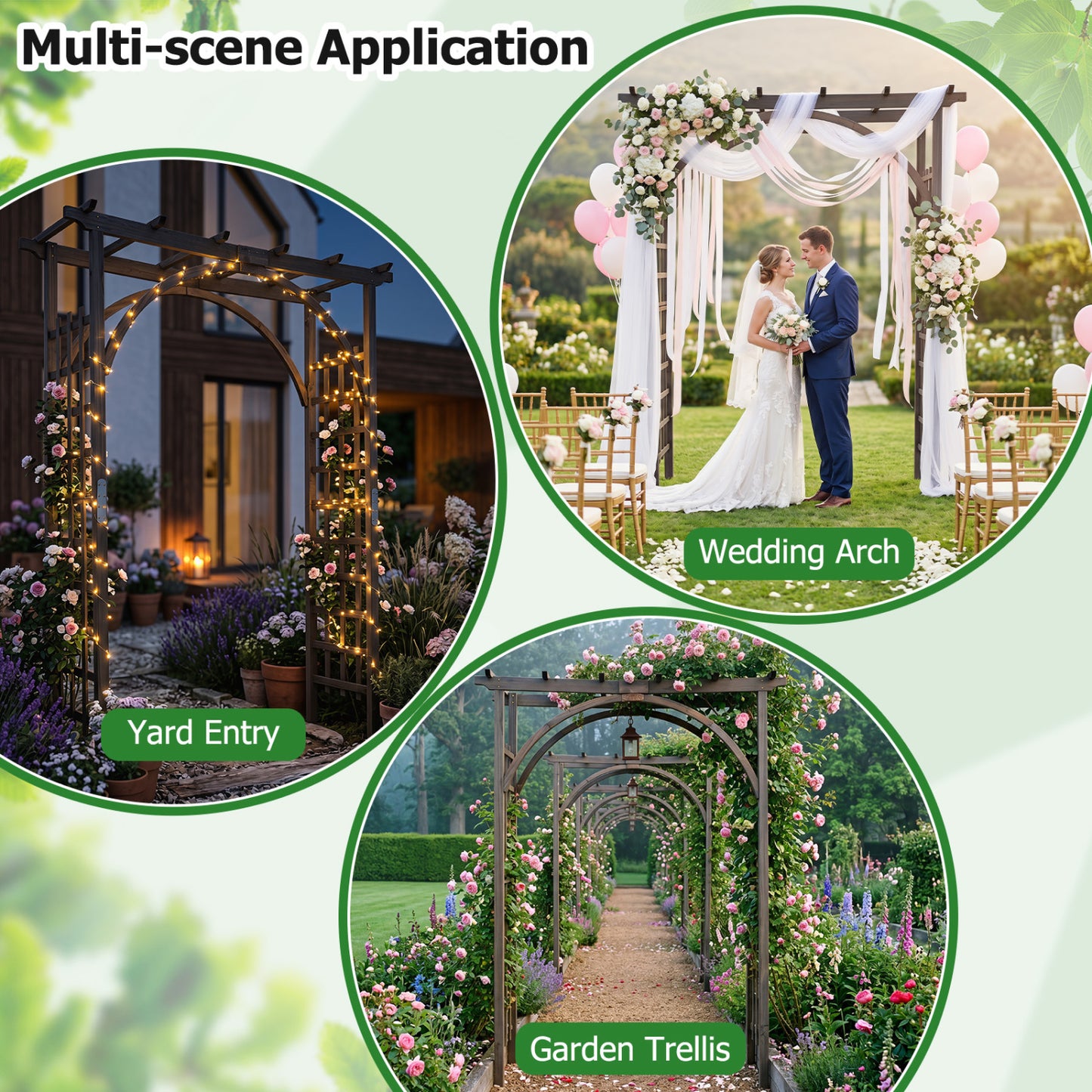 Flat Top Garden Arch Trellis 85" Tall Wood for Climbing Plants and Wedding, Brown Outdoor Decor at Gallery Canada