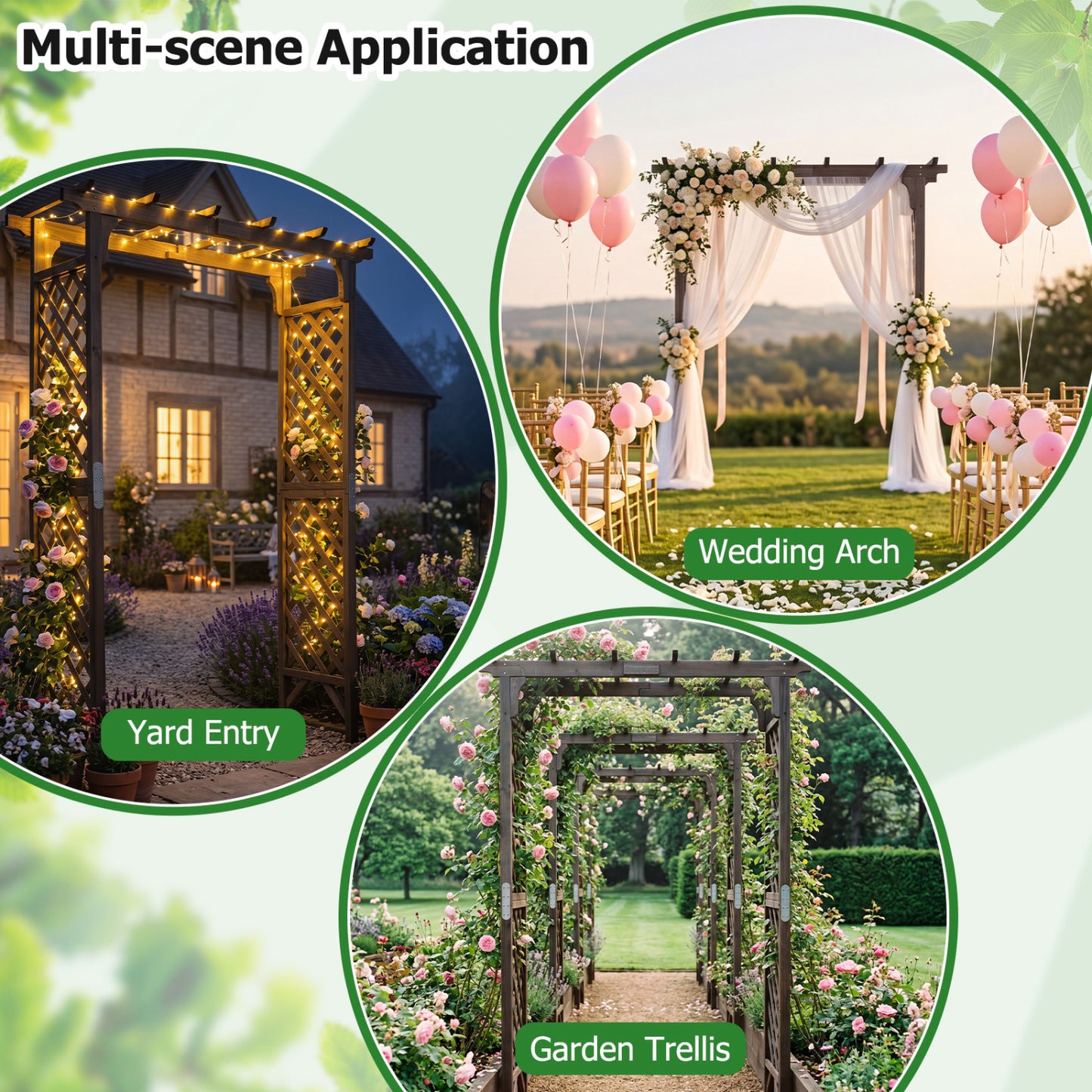 Flat Top Garden Arch with Gate 85" Tall Wood for Climbing Plants and Wedding, Brown Outdoor Decor at Gallery Canada