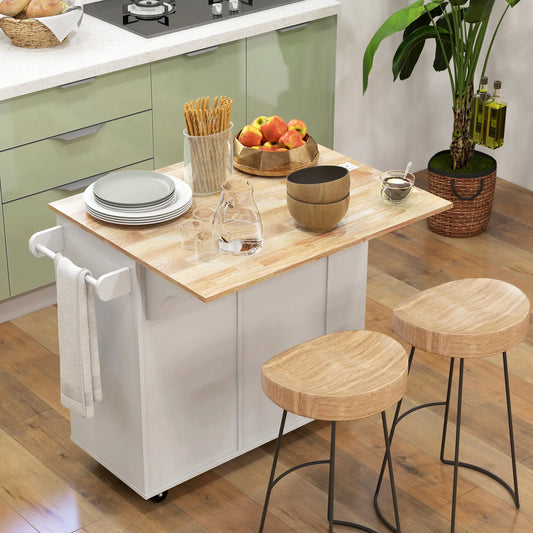 Kitchen Island with Power Outlet, Drop Leaf, 2 Drawers, White Kitchen Islands & Kitchen Carts White at Gallery Canada