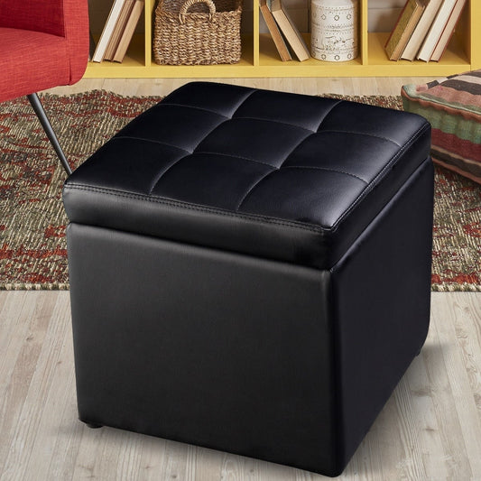 Foldable Cube Ottoman Pouffe Storage Seat, Black Ottomans Black at Gallery Canada