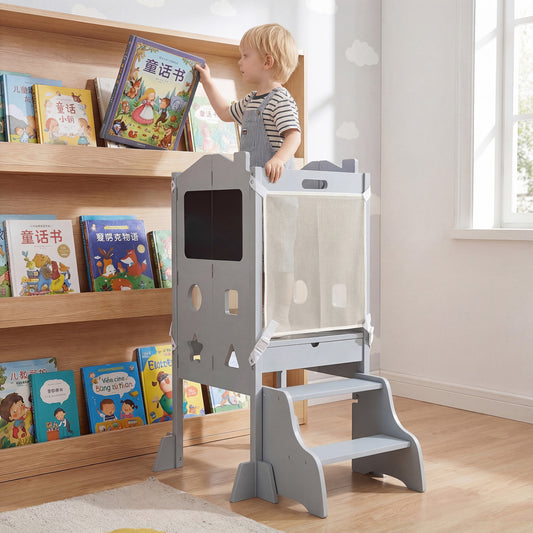 Foldable Toddler Step Stool With Chalkboards, 2-Step, Gray Nursery Furniture Gray at Gallery Canada