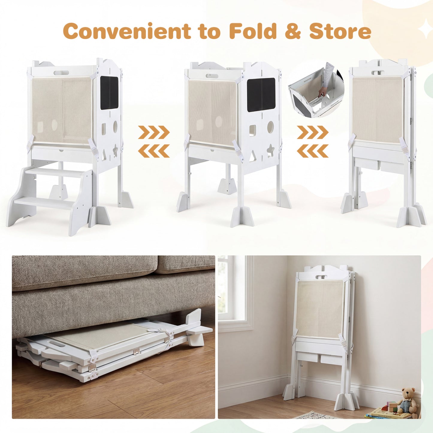 Foldable Toddler Step Stool With Chalkboards, 2-Step, White Nursery Furniture at Gallery Canada