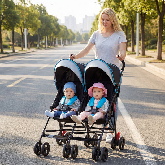 Foldable Twin Baby Double Stroller Ultralight Umbrella Kids Stroller, Navy Baby Strollers Navy at Gallery Canada
