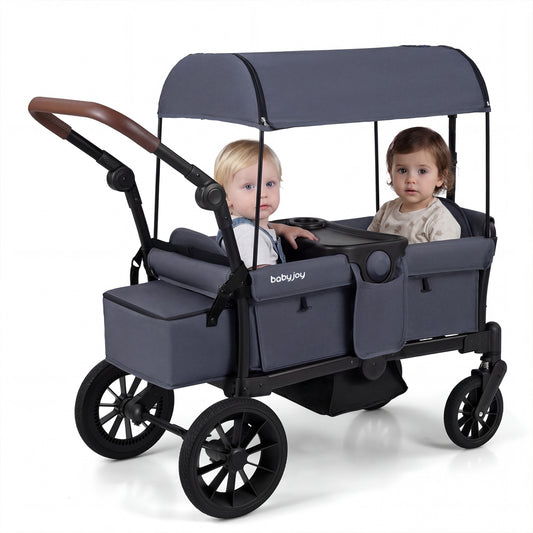 Foldable Wagon Stroller For 2 Kids, Double Seater, Removable Canopy, Gray Baby Strollers Gray at Gallery Canada
