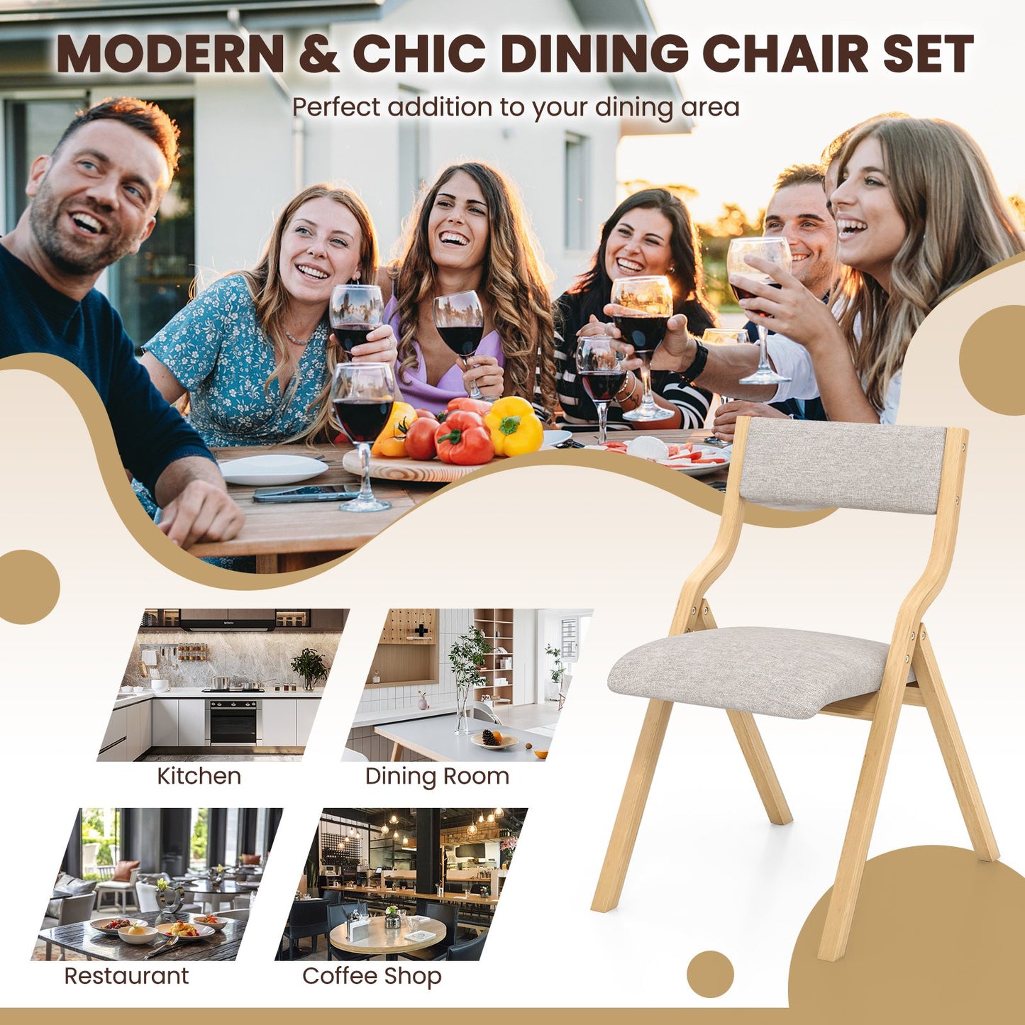 Folding Dining Chair Set Of 4, Wooden Upholstered, Solid Wood Frame Dining Chairs at Gallery Canada
