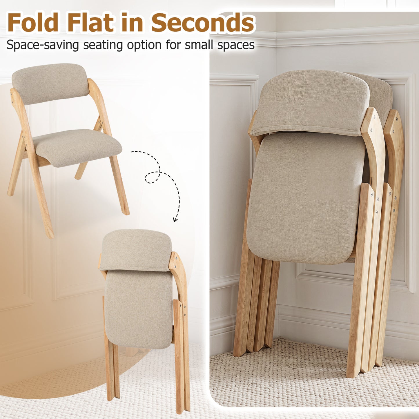 Folding Dining Chairs Set of 4, Beige Dining Chairs at Gallery Canada