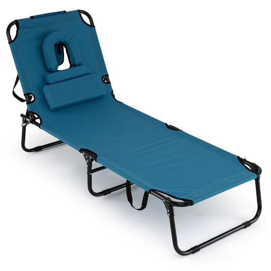 Folding Face Down Tanning Chair, Face Hole, 3 Removable Pillows, Blue Beach & Lawn Chairs Blue at Gallery Canada