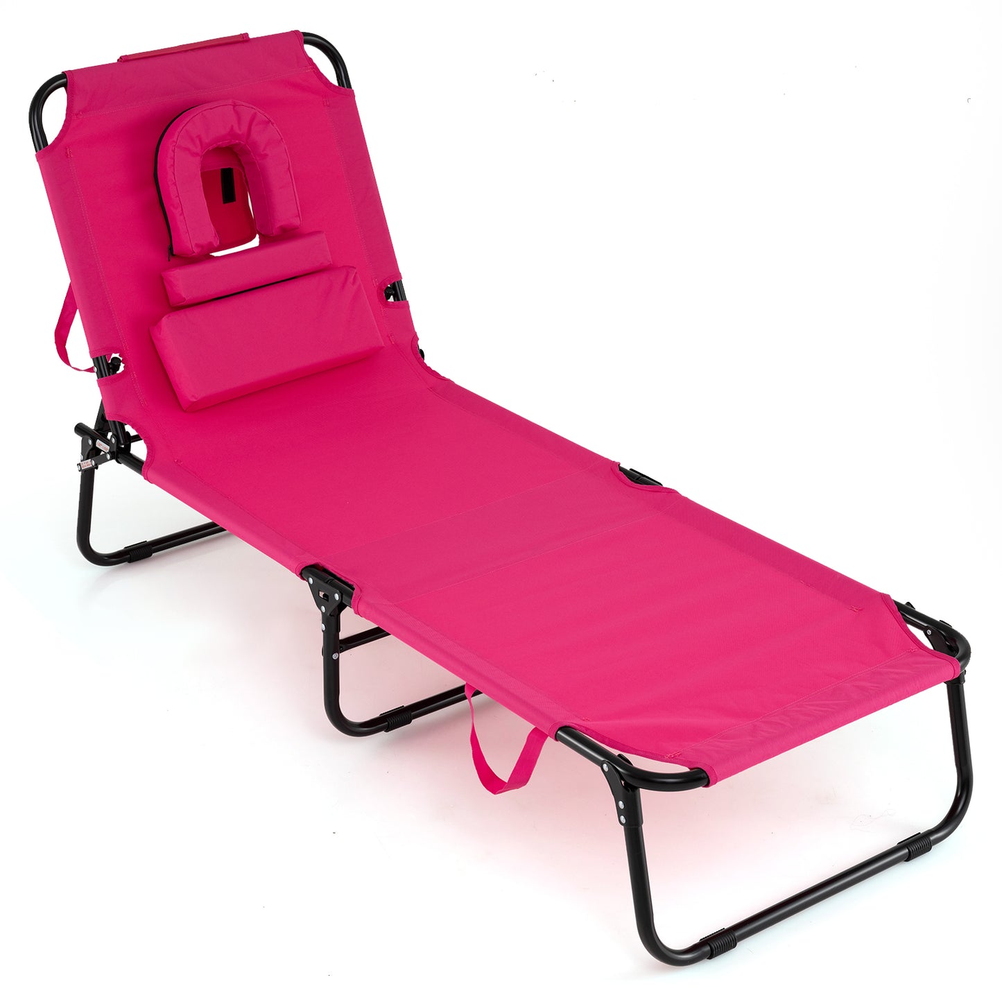 Folding Face Down Tanning Chair, Face Hole, 3 Removable Pillows, Pink Beach & Lawn Chairs at Gallery Canada