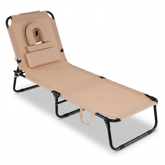 Folding Face Down Tanning Chair, Face Hole, 3 Removable Pillows, Beige Beach & Lawn Chairs Beige at Gallery Canada
