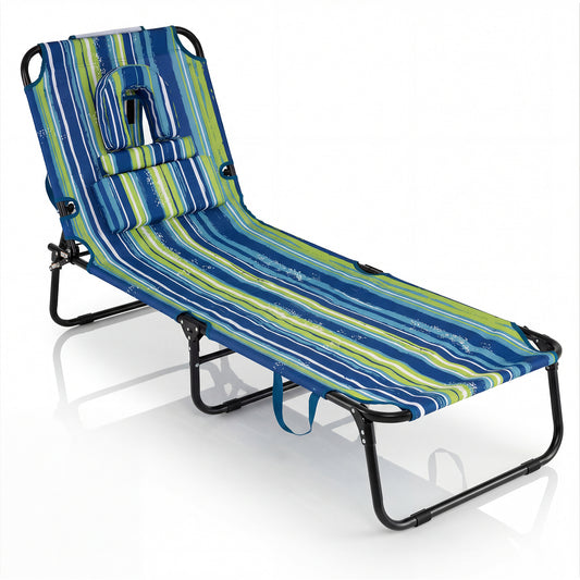 Folding Tanning Chair With Face Hole, Stripe, & Green, Blue Beach & Lawn Chairs Blue & Green at Gallery Canada