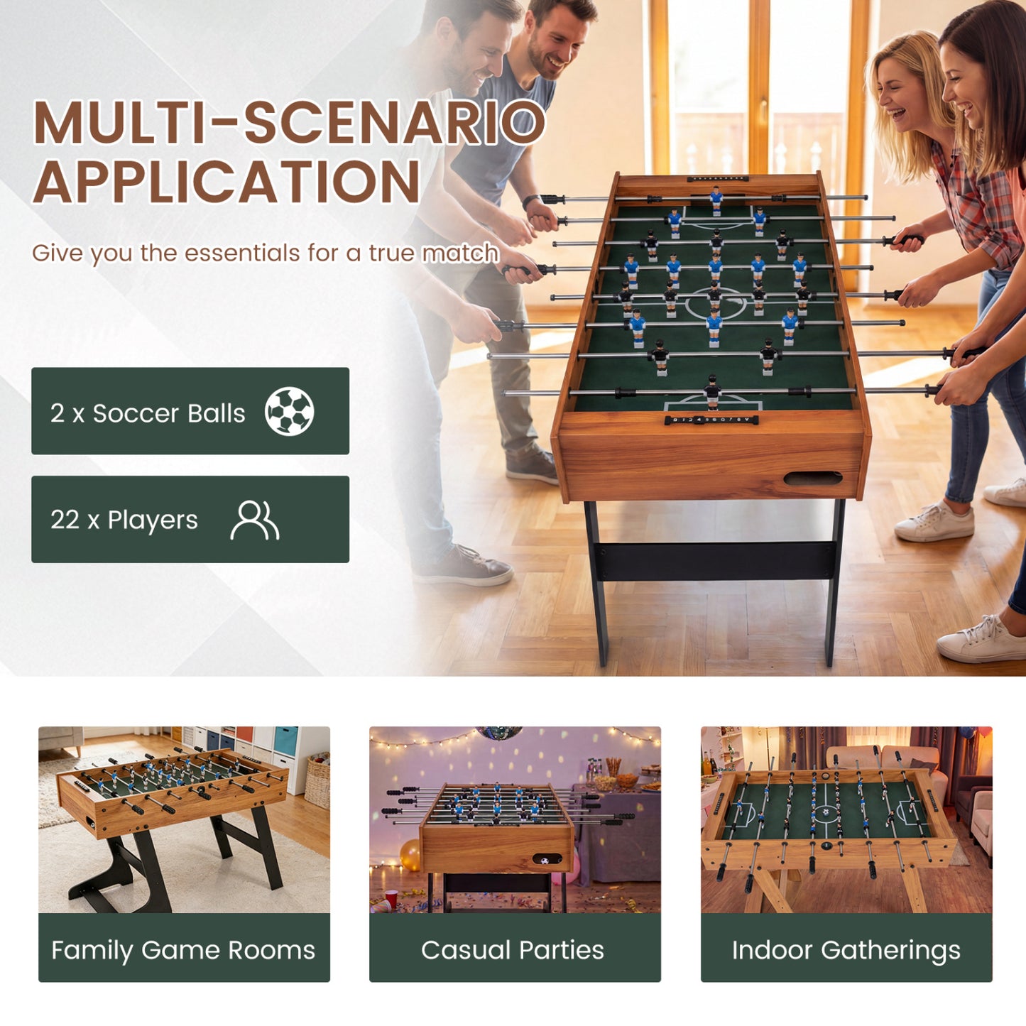 Folding Foosball Table 4ft x 2ft Competition-Sized Soccer Table with 2 Balls and Slide Scorers, Natural Game Room at Gallery Canada