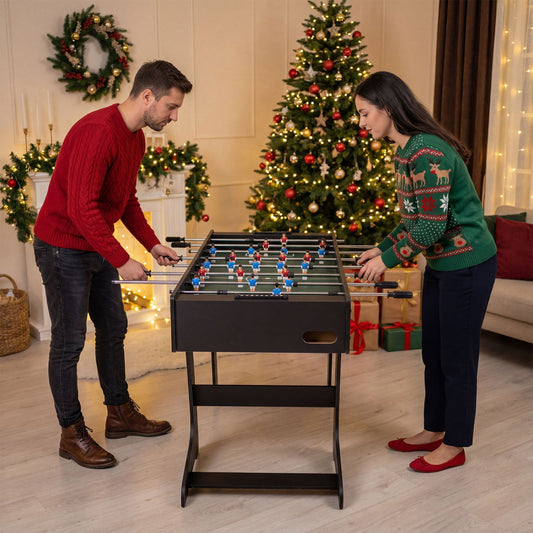 Folding Foosball Table 4ft x 2ft Competition-Sized Soccer Table with 2 Balls and Slide Scorers, Black Game Room Black at Gallery Canada