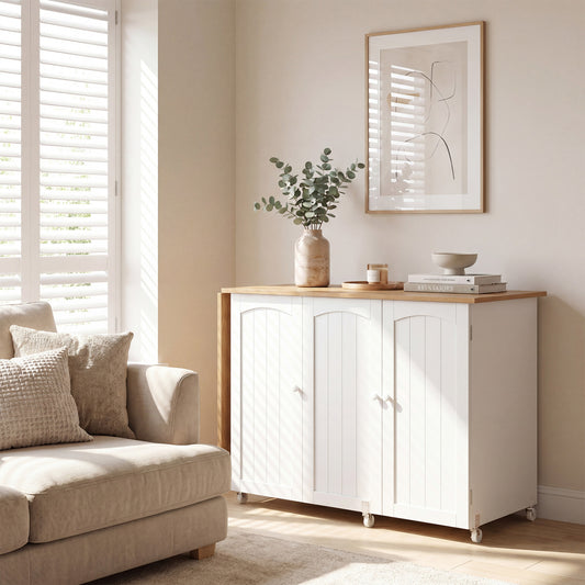 Folding Large Sewing Table With Storage, Beige Sewing Tables Beige at Gallery Canada
