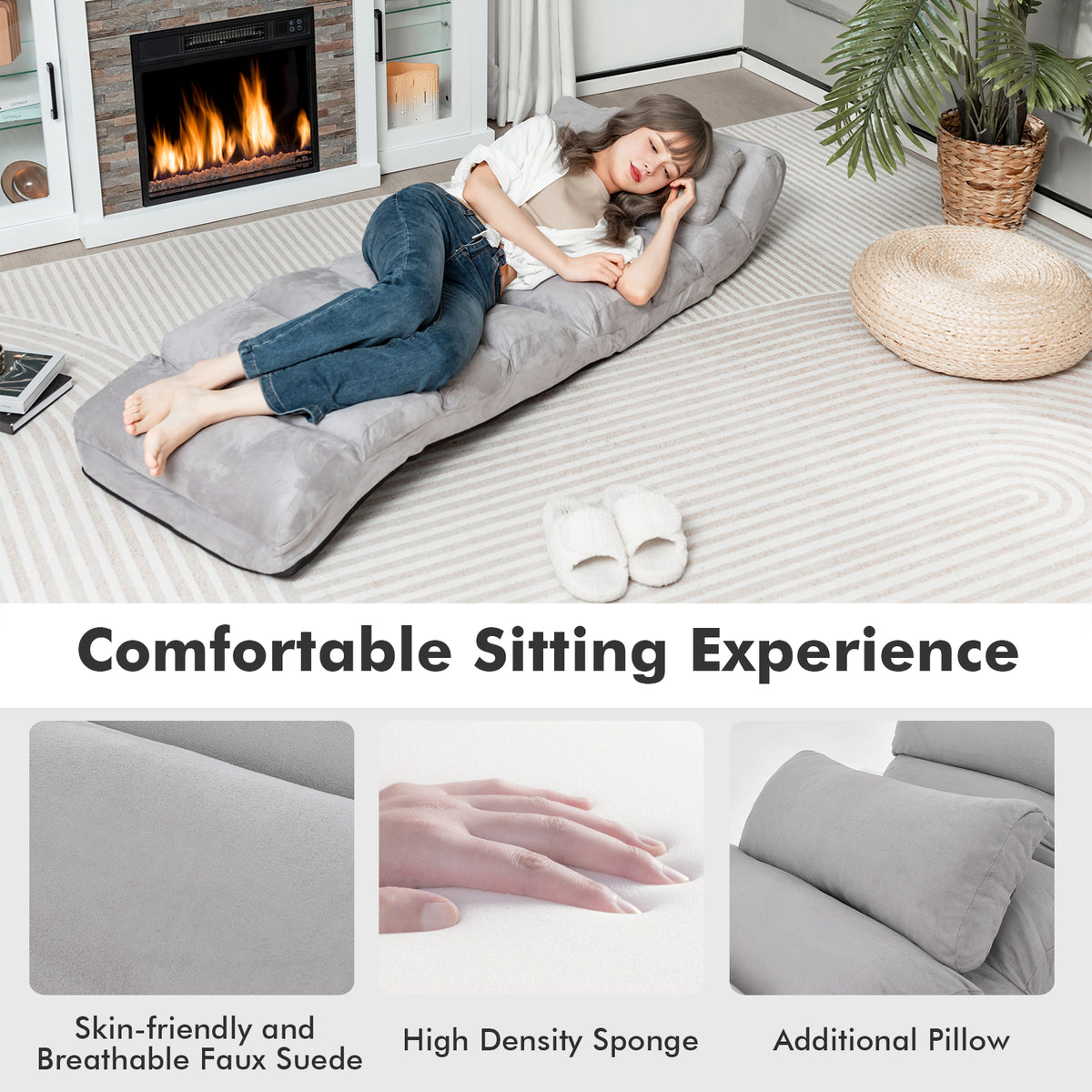 Folding Lazy Sofa Couch with Pillow, Gray Floor Chairs at Gallery Canada