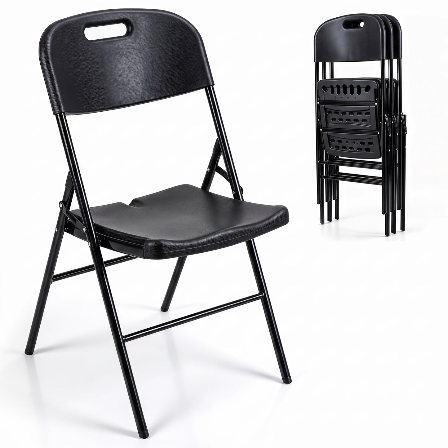 Chaises en plastique pliantes lot de 4, PEHD, 330 livres, noir