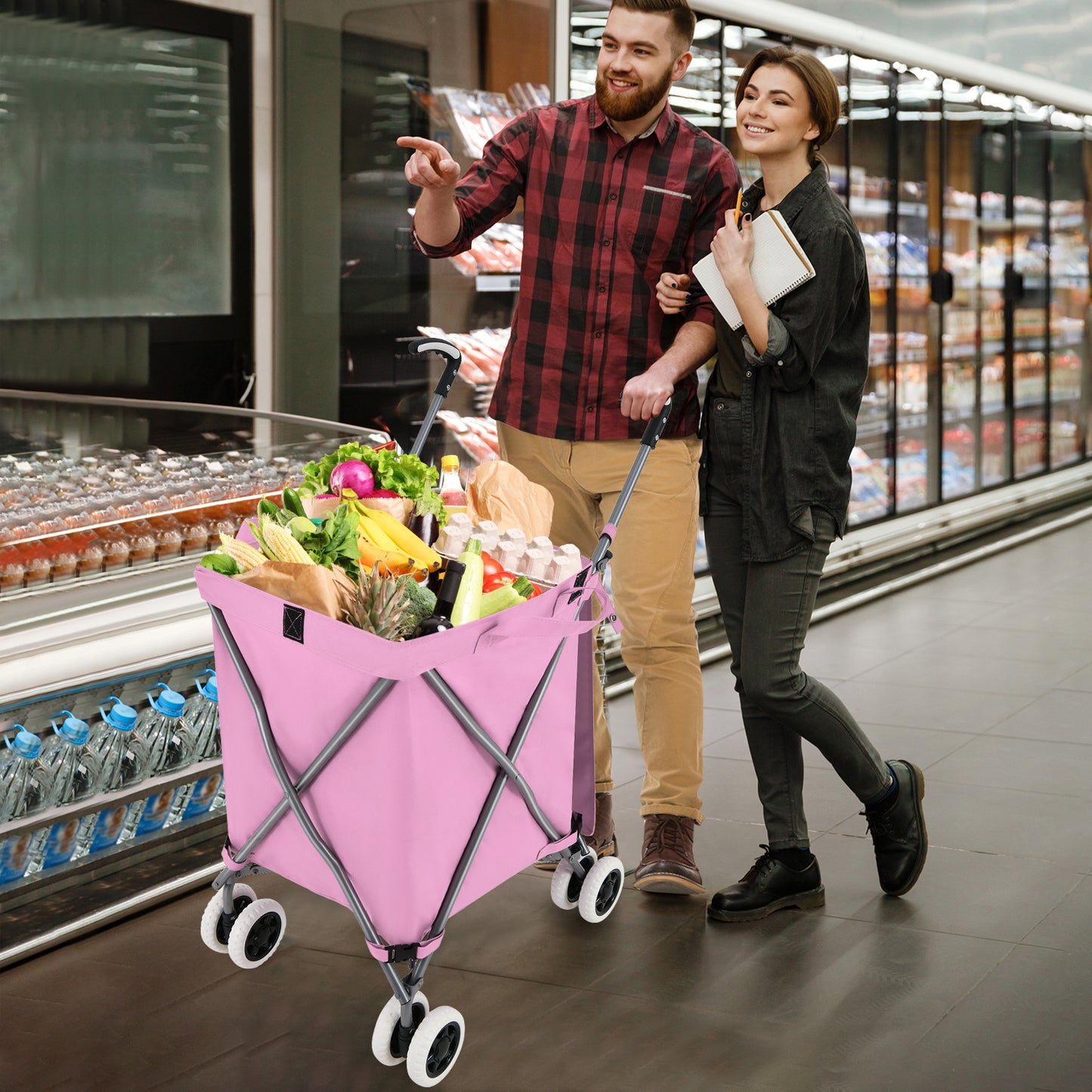Folding Shopping Cart, Water-Resistant Canvas Bag, Pink Kitchen at Gallery Canada