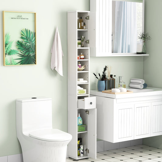 Freestanding Slim Bathroom Cabinet, Drawer, Adjustable Shelves, White Floor Cabinets White at Gallery Canada