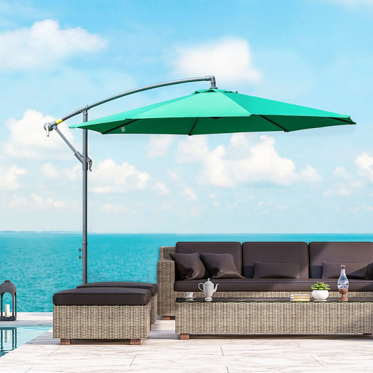 10ft Offset Patio Umbrella, Garden Hanging Parasol with Crank, Green Cantilever Umbrellas Green at Gallery Canada