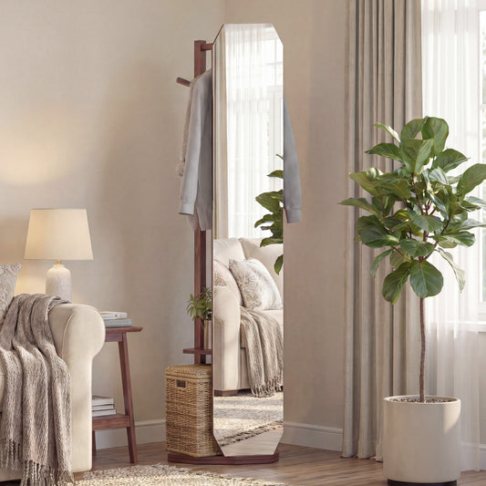 Full Length Mirror Coat Rack, Clothes Hanger, Walnut Coat Racks & Hall Trees Walnut at Gallery Canada
