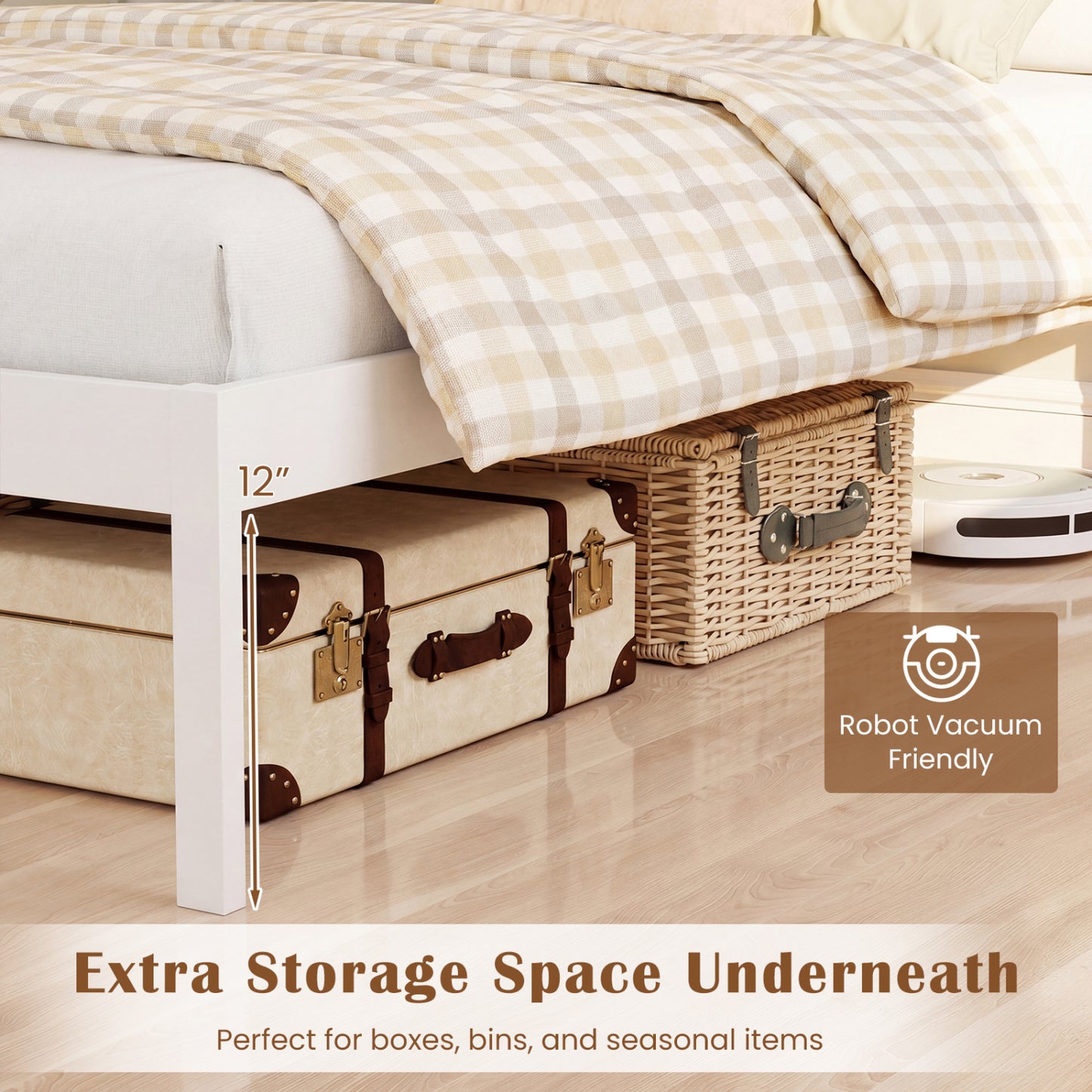 Queen Size Farmhouse Wooden Platform Bed with Headboard Simple Bed Frame at Gallery Canada