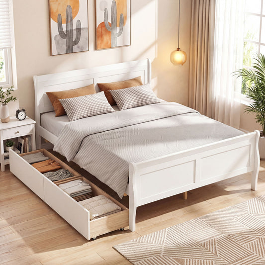 Full Size Bed Frame With 2 Storage Drawers, Footboard, White Simple Bed Frame White at Gallery Canada