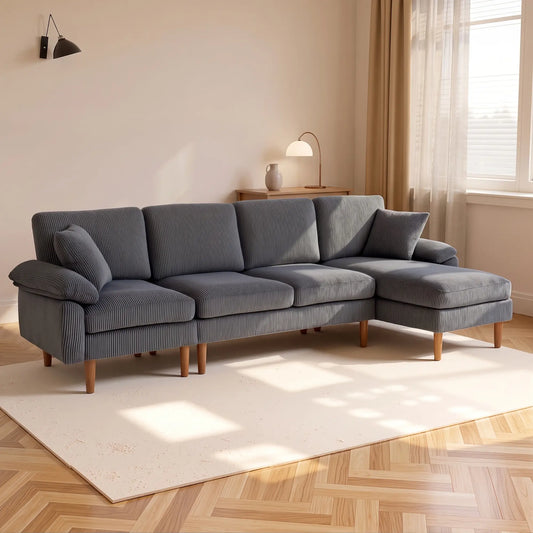L-Shape Sofa, Modern Sectional Couch with Chaise, Dark Grey 3-Seater Sofas Dark Grey, Brown at Gallery Canada