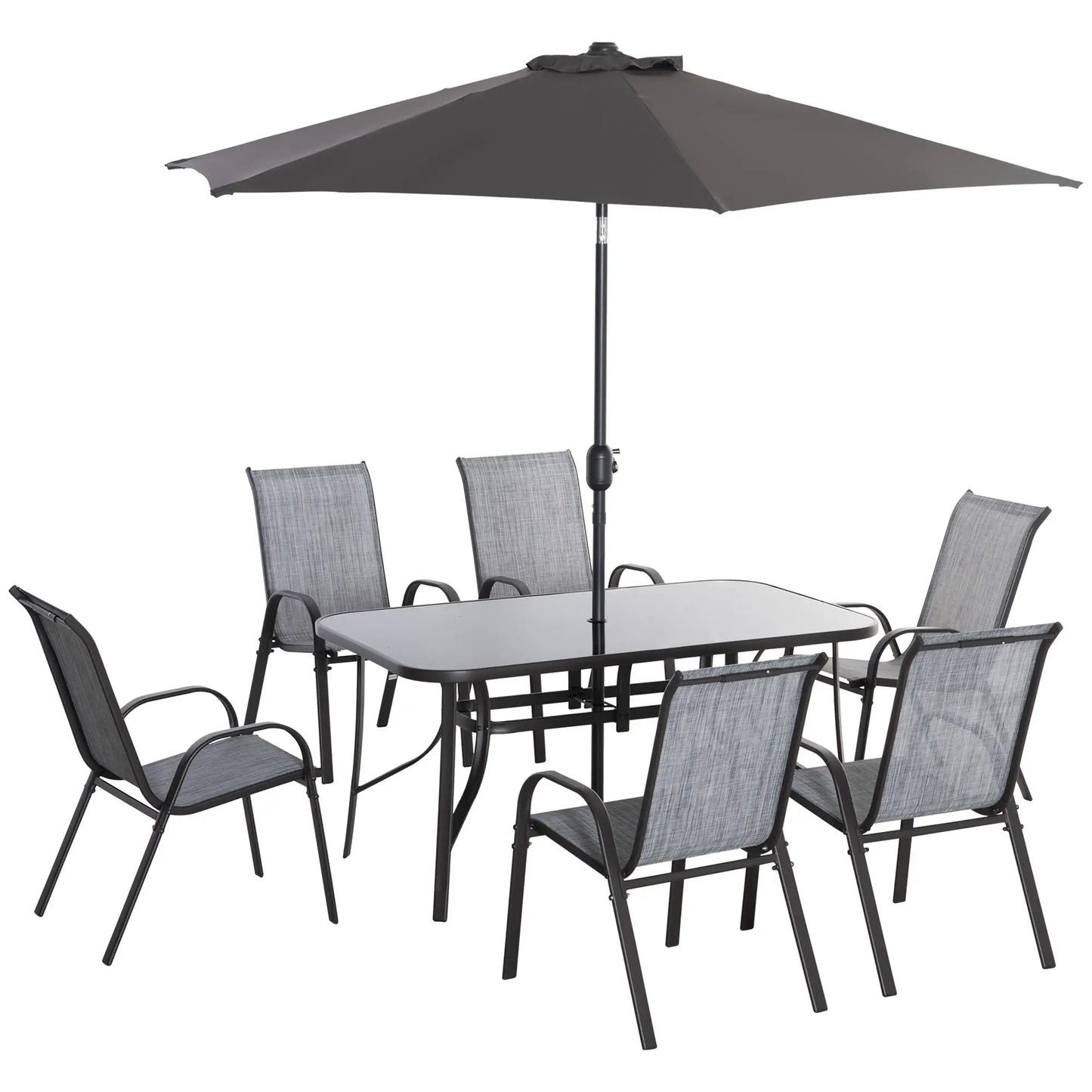 8-Piece Patio Dining Set, 6 Chairs, Table, Grey Bistro Sets at Gallery Canada