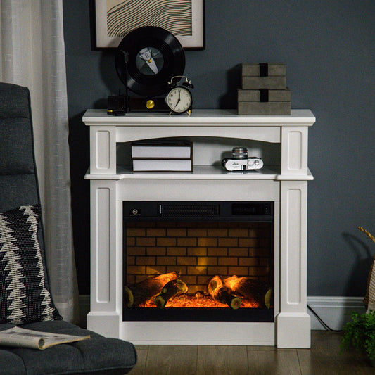 Electric Fireplace With Mantel, Freestanding Heater, 700W/1400W, White Electric Fireplaces White at Gallery Canada