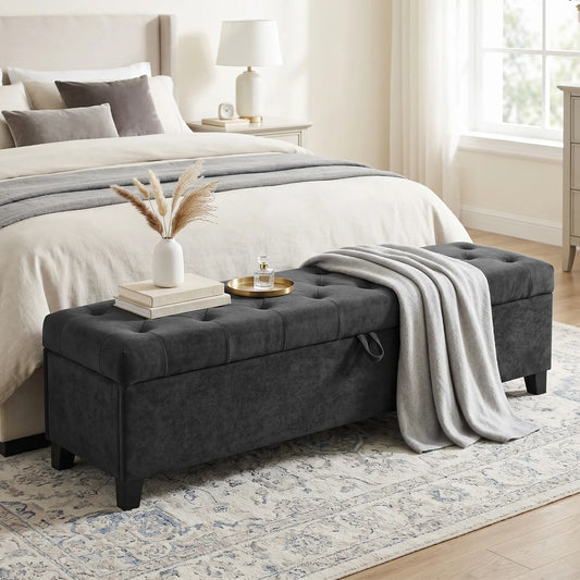 Storage Ottoman Bench, 63" for Queen/King Bed, Dark Grey Storage Ottomans & Benches Dark Grey, Black at Gallery Canada