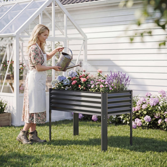 Galvanized Raised Garden Bed With Legs, 46" x 24" x 31", Gray Raised Garden Beds Gray at Gallery Canada