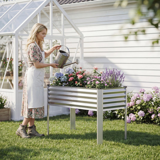 Galvanized Raised Garden Bed With Legs, 46" x 24" x 31", Silver Raised Garden Beds Silver at Gallery Canada