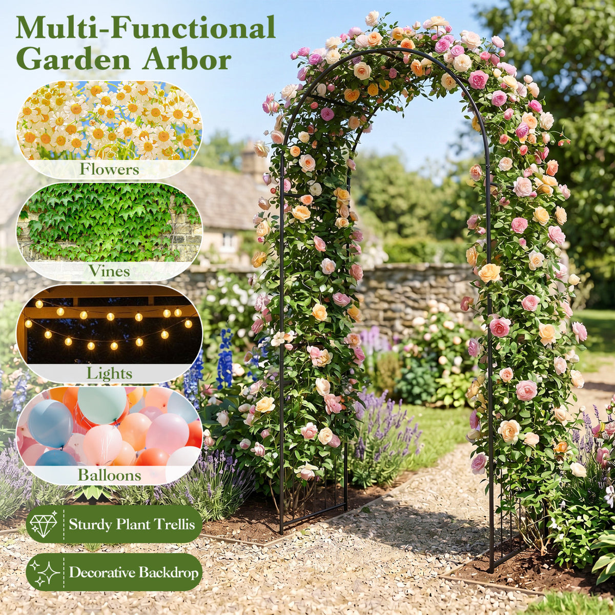 Garden Arch 87" Tall Heavy Duty Metal Arbor Trellis Outdoor Decor at Gallery Canada