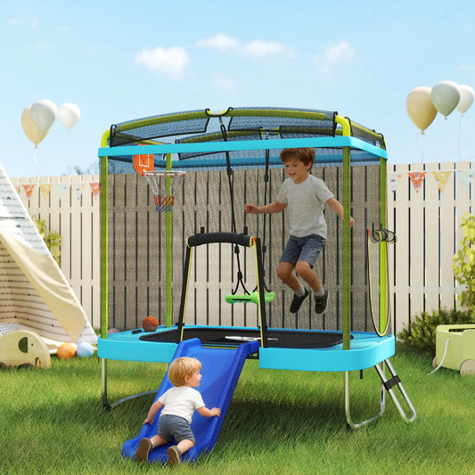 70" x 47" Trampoline With Slide, Swing, Basketball Hoop, Light Blue Trampolines Yellow, Light Blue at Gallery Canada