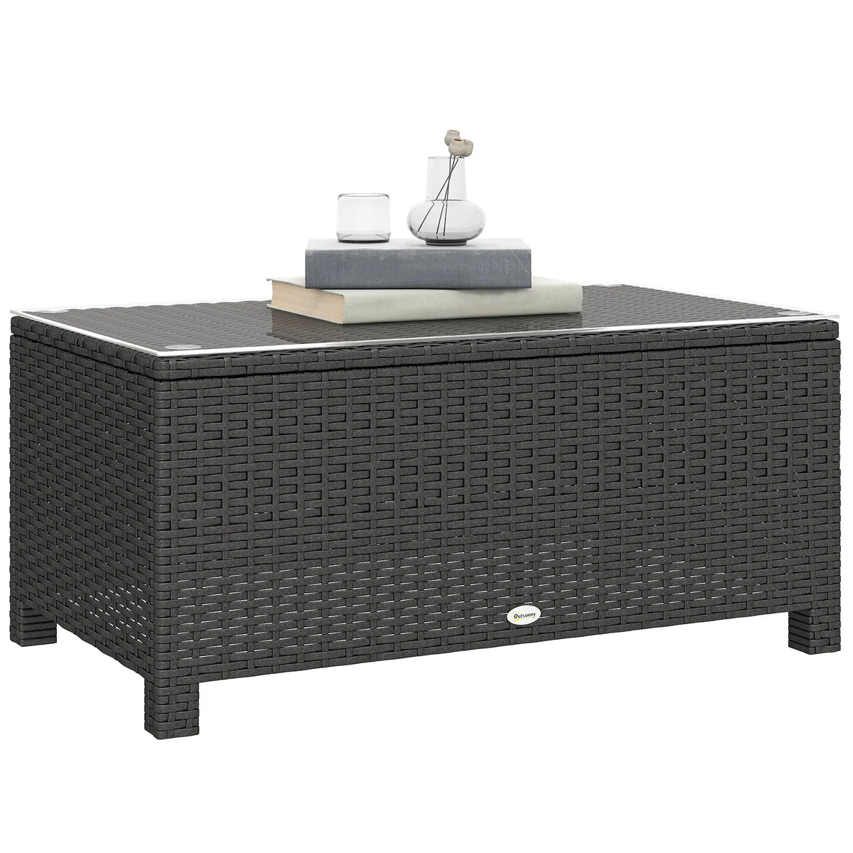PE Wicker Outdoor Coffee Table, Glass Top, Dark Grey Patio Dining Tables at Gallery Canada