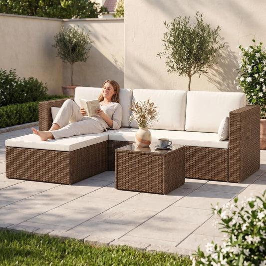 Modern Rattan Sofa Set, 3pcs, Wicker Patio Furniture with Coffee Table Patio Furniture Sets White at Gallery Canada