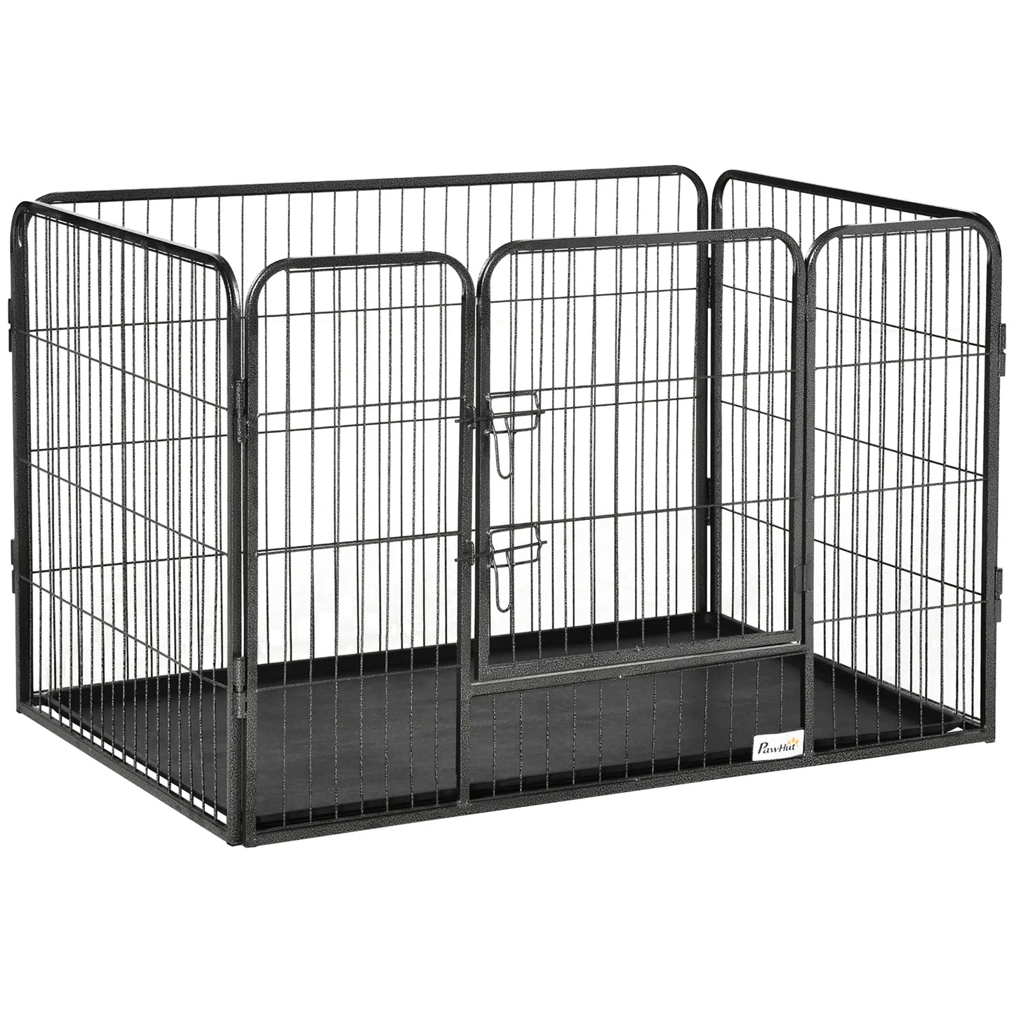 4 Panel Dog Playpen, 28" H Portable Pet Fence With Door, Tray, Grey Dog Cages & Crates at Gallery Canada