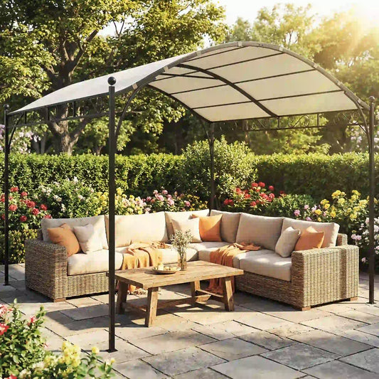 10' x 10' Outdoor Pergola, Galvanized Steel Frame, UV30+ Canopy, Cream White Pergolas Cream White, Dark Grey at Gallery Canada