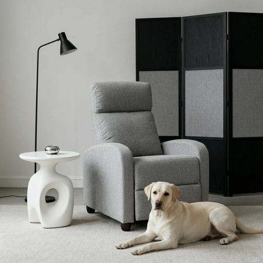 Fabric Recliner, Manual Home Theater Seat, Linen-Touch, Light Grey Single Sofas Light Grey at Gallery Canada