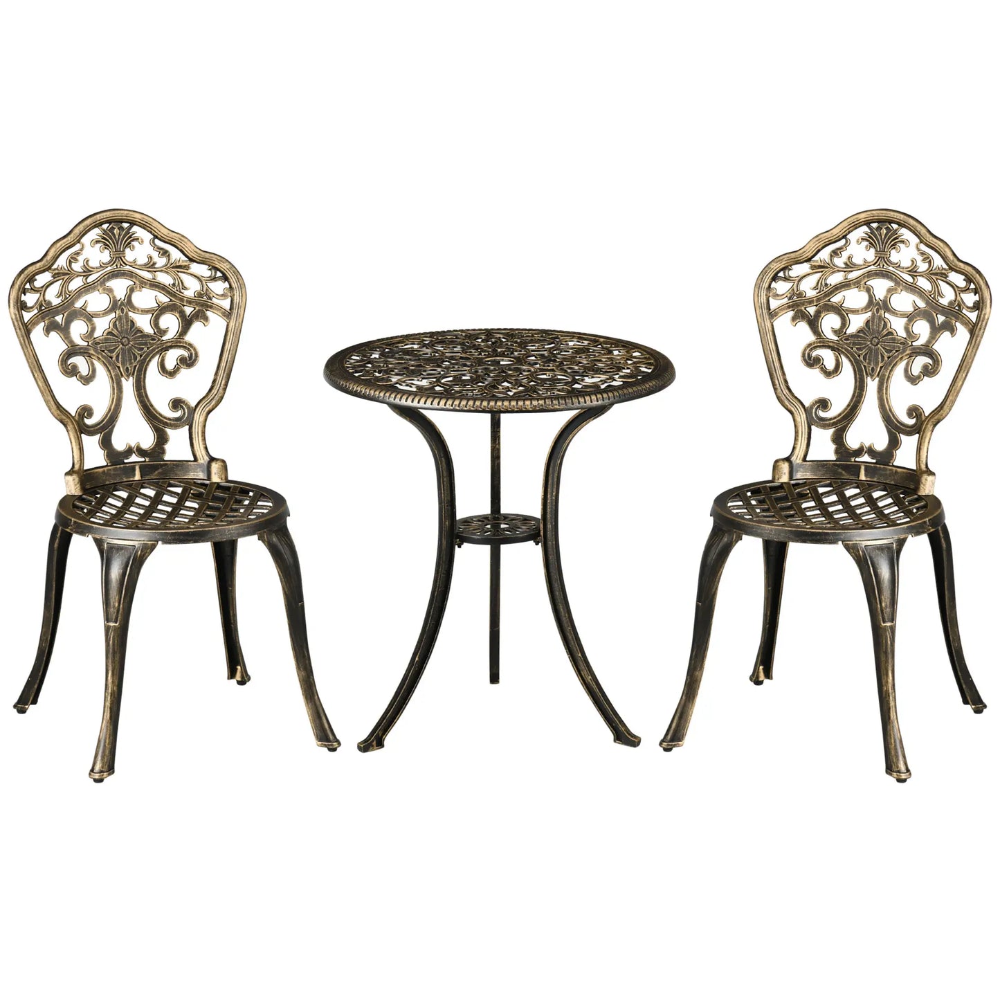 3 Piece Garden Bistro Set, 2 Chairs, Round Table with Parasol Hole, Bronze Bistro Sets at Gallery Canada
