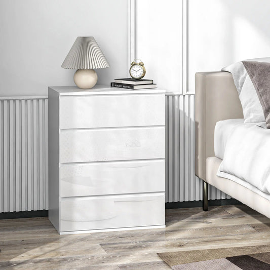 4 Drawer Cabinet, High Gloss, Bedroom Chest, Metal Runners, White Storage Cabinets High Gloss White at Gallery Canada
