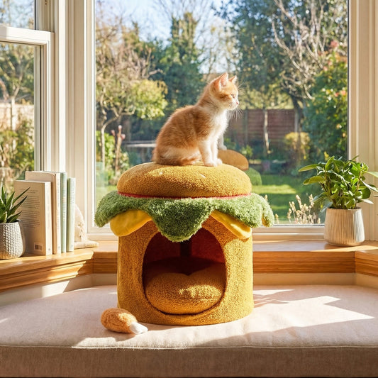 Hamburger Cat Nest With Chicken Drumstick Toy, Removable Cushion, Yellow Cat Houses Yellow at Gallery Canada